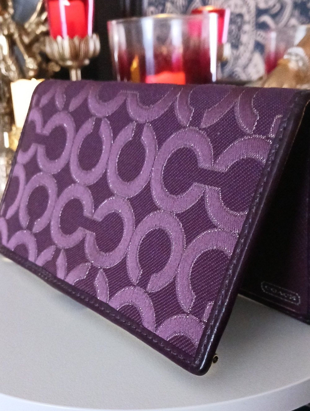 Coach Madison Op Art Purple Signature Slim Jacquard Wallet With Checkbook Insert
